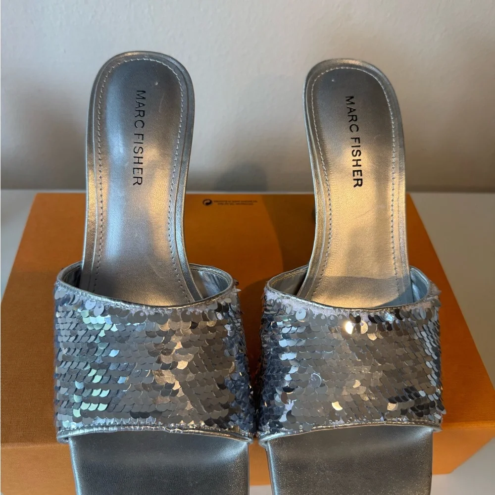 Marc Fisher Silver Metallic Sequin Heels - Picture 4 of 9